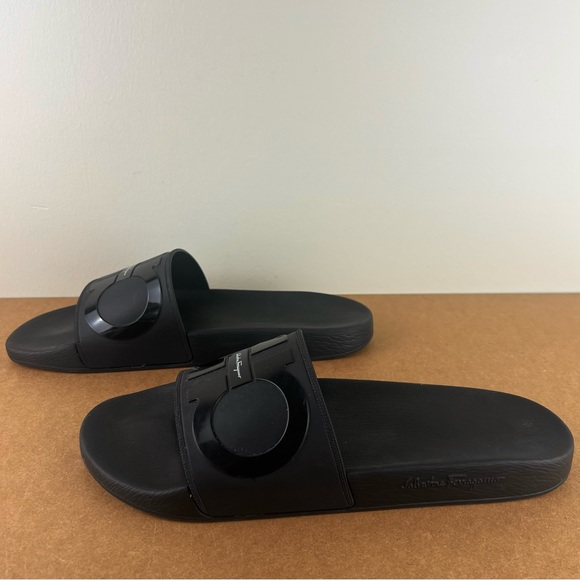SALVATORE FERRAGAMO BLACK SLIDE SANDALS - Picture 8 of 13